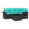 vidaXL 5-teiliges Gartensofa-Set mit Kissen, schwarzes Polyrattan