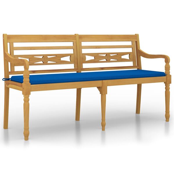 vidaXL Batavia-Bank mit K&ouml;nigsblauem Kissen 150 cm Massivholz Teak