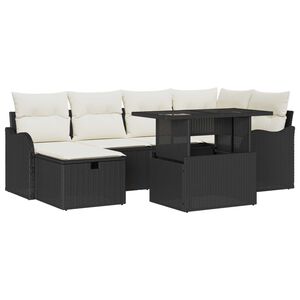 vidaXL Garten-Sofa-Set mit Kissen 7 pcs Schwarz Poly Rattan
