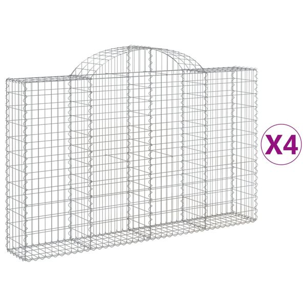 vidaXL Gabionen mit Hochbogen 4 Stk. 200x30x120/140cm Verzinktes Eisen