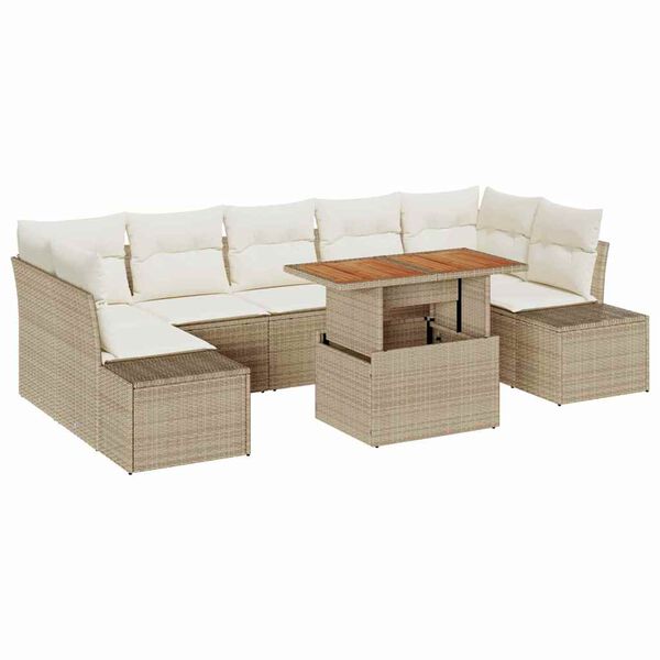 vidaXL Garten Essgruppe mit Kissen mit Kissen 8 pcs Beige und Creme