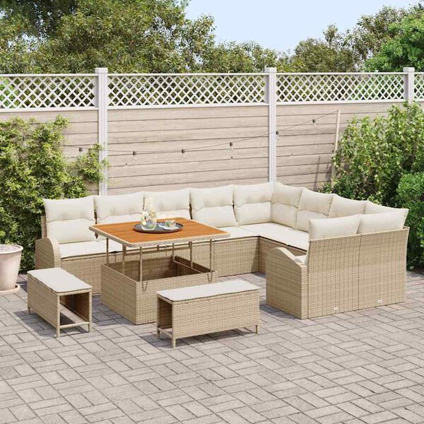 vidaXL Garten-Sofa-Set mit Kissen 12 pcs Beige Poly Rattan