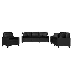 vidaXL 3-tlg. Sofagarnitur mit Kissen Schwarz Kunstleder