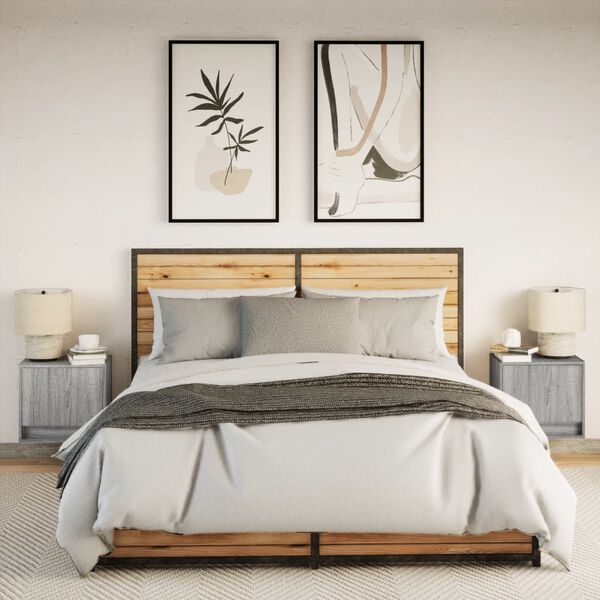 vidaXL Wand-Nachttische mit LED-Leuchten 2 Stk. Grau Sonoma