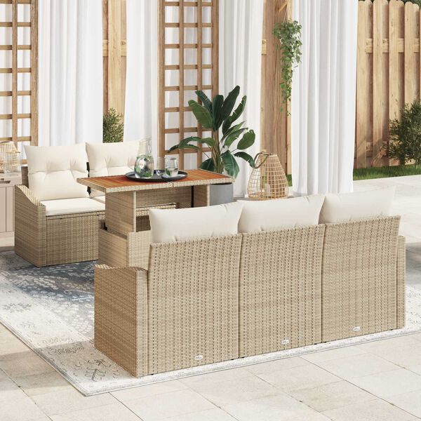 vidaXL Garten-Sofa-Set mit Speicher 6 pcs Beige Poly Rattan