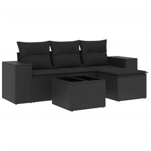 vidaXL 5-tlg. Garten-Sofagarnitur mit Kissen Schwarz Poly Rattan