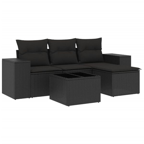 vidaXL 5-tlg. Garten-Sofagarnitur mit Kissen Schwarz Poly Rattan
