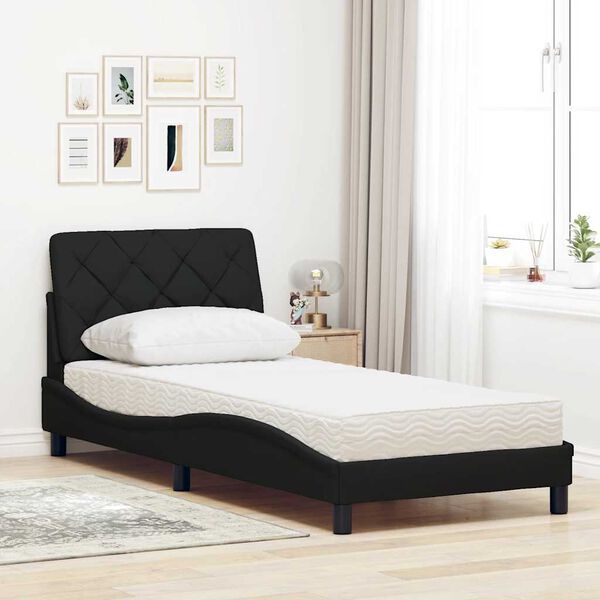 vidaXL Bett mit Matratze Schwarz 80x200 cm Stoff