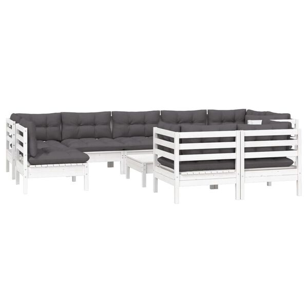 vidaXL 10-tlg. Garten-Lounge-Set mit Kissen Wei&szlig; Kiefer Massivholz