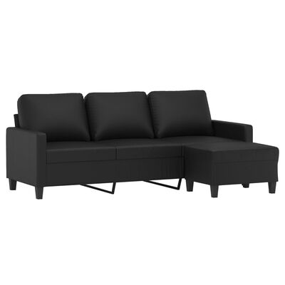 vidaXL 3-Sitzer-Sofa mit Hocker Schwarz 180 cm Kunstleder