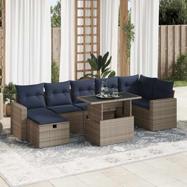 vidaXL 8-tlg. Garten-Sofagarnitur mit Kissen Grau Poly Rattan Akazie