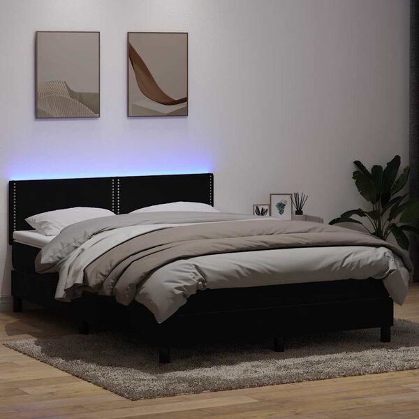 vidaXL Boxspringbett mit Matratze & LED Schwarz 140x210 cm Samt