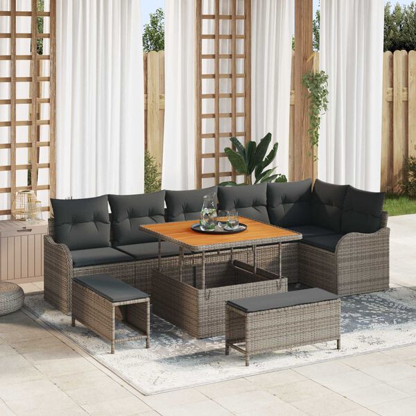 vidaXL Gartensofa-set mit Kissen 9 pcs Grau Poly-Rattan