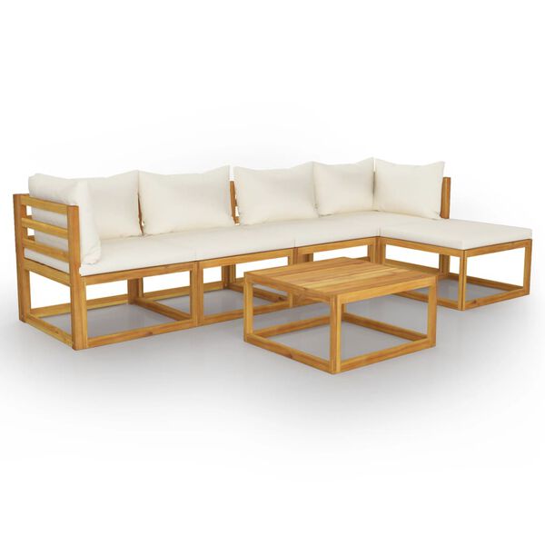 vidaXL 6-tlg. Garten-Lounge-Set mit Auflagen Creme Massivholz Akazie