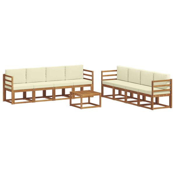 vidaXL Outdoor-Sofagarnitur 9 pcs Natur und Creme Massivholz Akazie