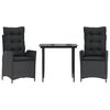 vidaXL 3-tlg. Garten-Essgruppe mit Kissen Schwarz Poly Rattan