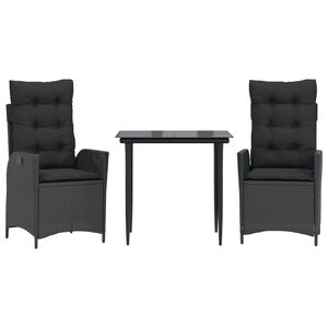 vidaXL 3-tlg. Garten-Essgruppe mit Kissen Schwarz Poly Rattan