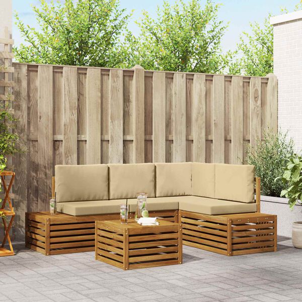 vidaXL Outdoor-Sofagarnitur mit Kissen 5 St&uuml;ck Natur und Beige