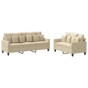 vidaXL 2-tlg. Sofagarnitur mit Kissen Creme Stoff