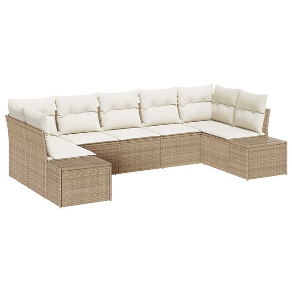 vidaXL Gartensofa-set mit Kissen 7 pcs Beige Poly-Rattan