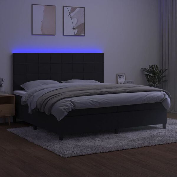 vidaXL Boxspringbett mit Matratze & LED Schwarz 200x200 cm Samt
