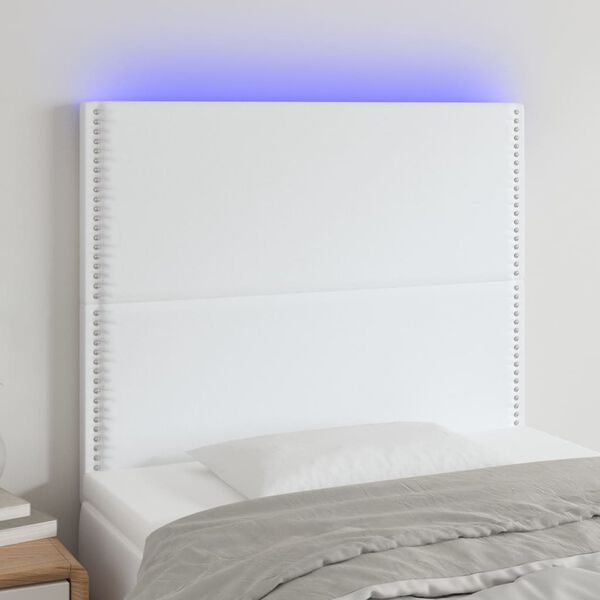 vidaXL LED Kopfteil Wei&szlig; 100x5x118/128 cm Kunstleder