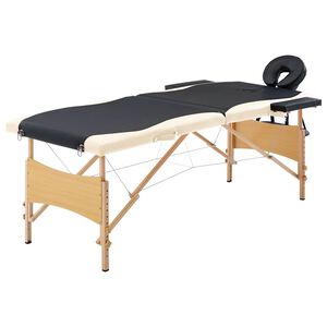 vidaXL Massageliege Klappbar 2-Zonen mit Holzgestell Schwarz und Beige