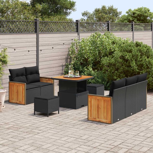 vidaXL Gartensofa-set mit Kissen 8 pcs Schwarz