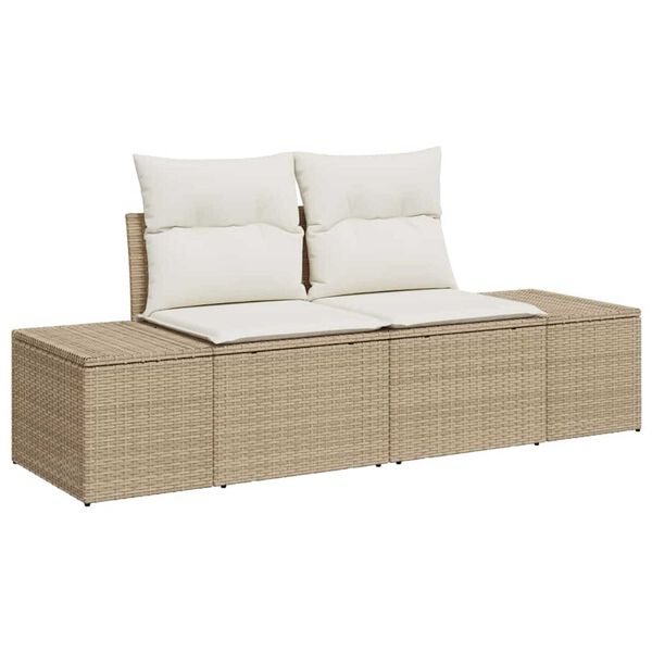 vidaXL Gartensofa-set mit Kissen mit Speicher 9 pcs Beige Poly Rattan