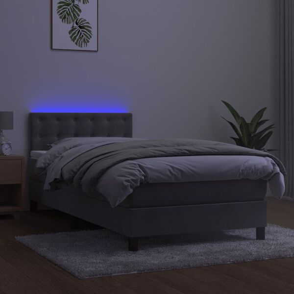 vidaXL Boxspringbett mit Matratze & LED Hellgrau 100x200 cm Samt