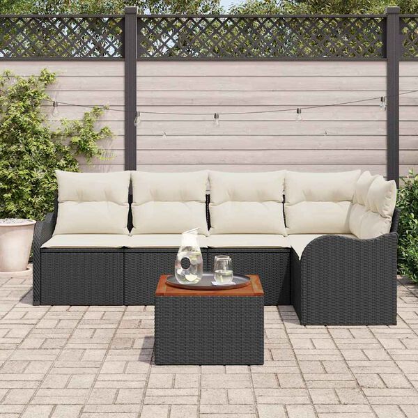 vidaXL Gartensofa-set mit Speicher 6 pcs Schwarz und Creme Poly-Rattan
