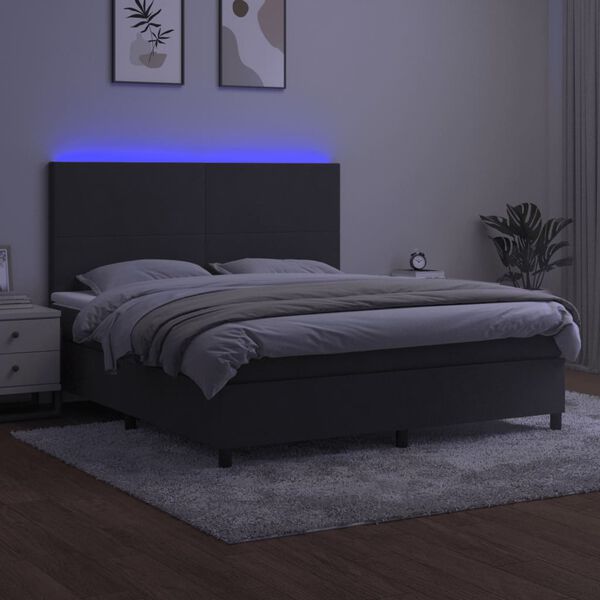 vidaXL Boxspringbett mit Matratze & LED Dunkelgrau 180x200 cm Samt