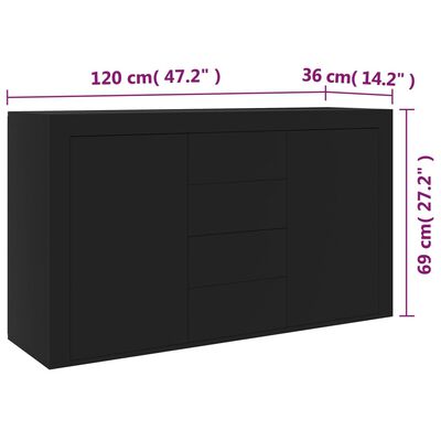 vidaXL Sideboard Schwarz 120x36x69 cm Holzwerkstoff