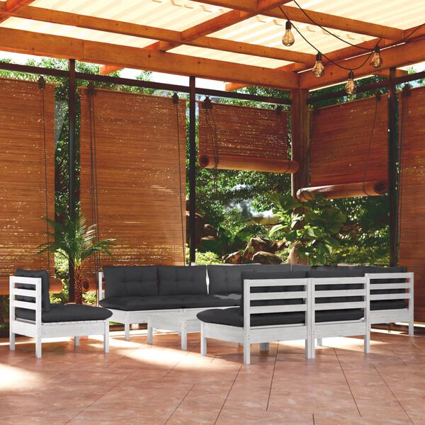 vidaXL 11-tlg. Garten-Lounge-Set mit Kissen Weiß Kiefer Massivholz