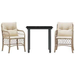 vidaXL 3-tlg. Bistro-Set mit Kissen Beige Poly Rattan