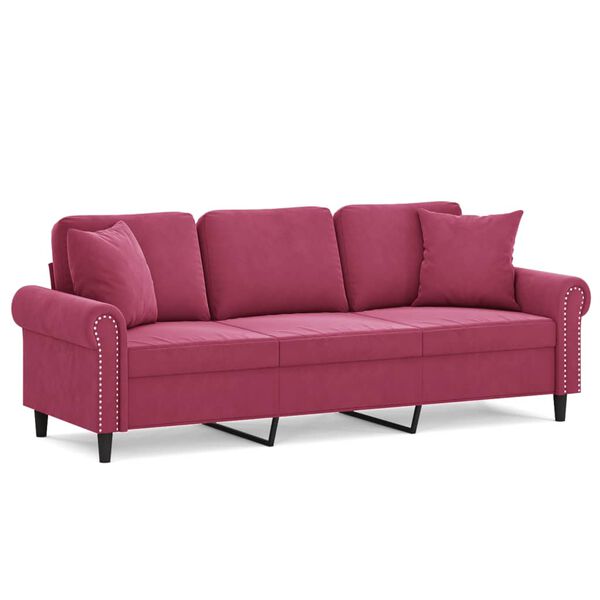 vidaXL 3-Sitzer-Sofa mit Zierkissen Weinrot 180 cm Samt