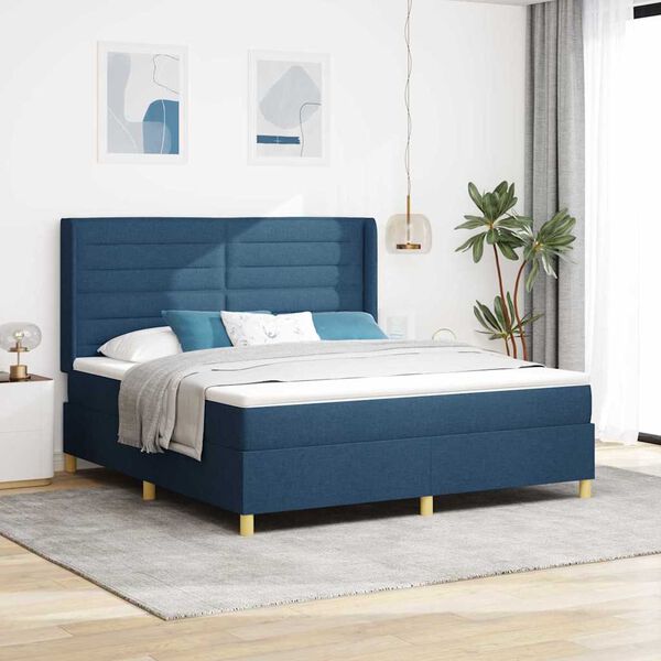 vidaXL Boxspringbett mit Matratze mit Kopfteil Blau 140 x 200 cm Stoff
