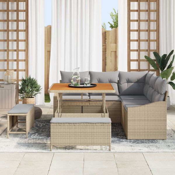 vidaXL Gartensofa-set mit Kissen 8 pcs Beige Poly-Rattan