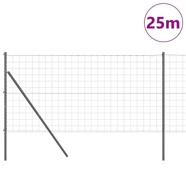 vidaXL Zaun mit Pfosten Grau 1 x 25 m Stahl