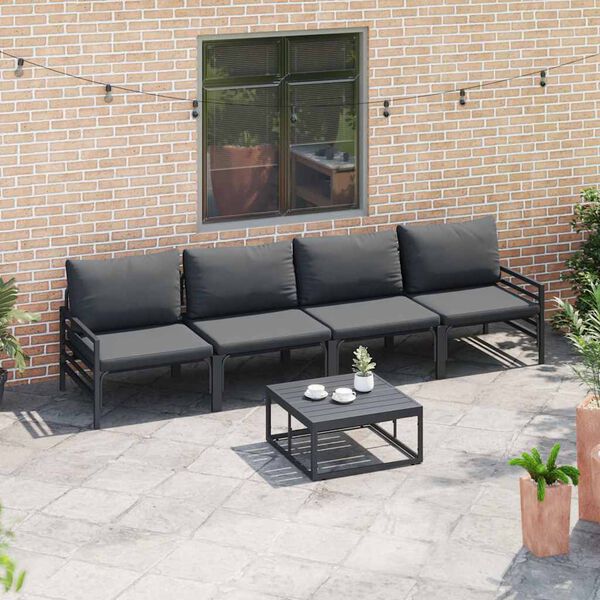 vidaXL Gartensofa-set mit Kissen 5 pcs Schwarz Stahl