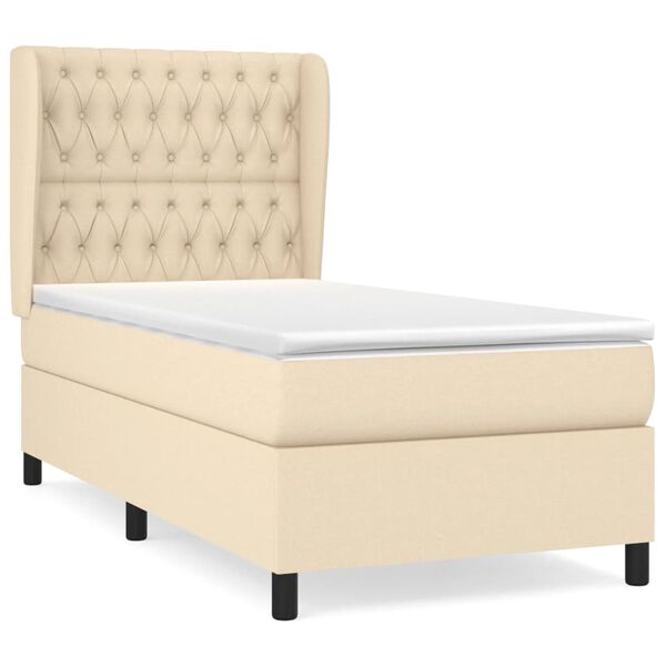vidaXL Boxspringbett mit Matratze Creme 90x200 cm Stoff