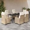 vidaXL 7-tlg. Garten-Essgruppe mit Kissen Beige Poly Rattan