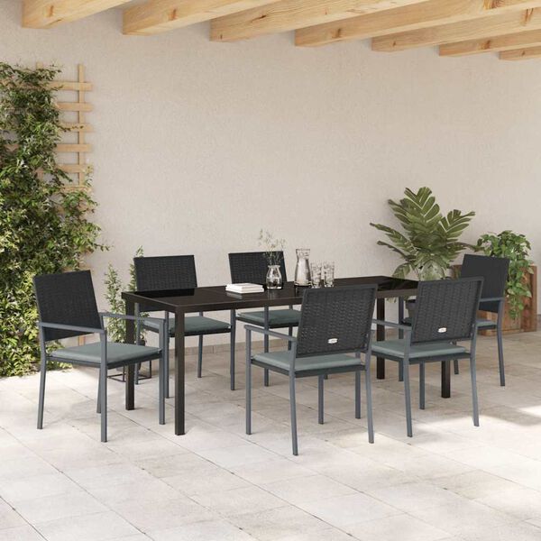 vidaXL Garten Essgruppe 7 pcs Schwarz und Hellgrau PE-Rattan