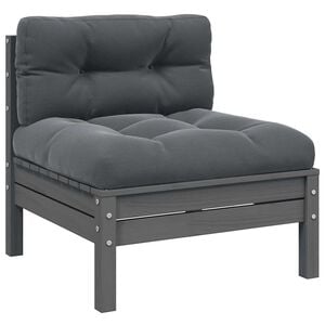 vidaXL Garten-Mittelsofa mit Anthrazit Kissen Grau Massivholz Kiefer