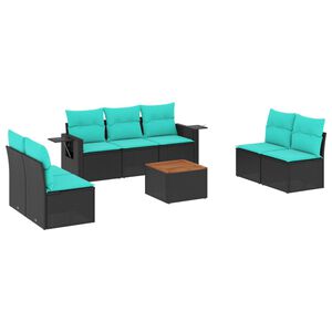 vidaXL 8-teiliges Gartensofa-Set mit Kissen, schwarzes Polyrattan