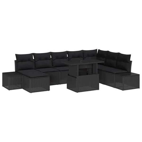 vidaXL Garten-Sofa-Set mit Speicher 9 pcs Schwarz Poly Rattan