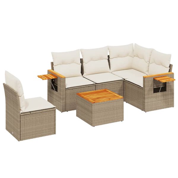vidaXL 6-tlg. Garten-Sofagarnitur mit Kissen Beige Poly Rattan