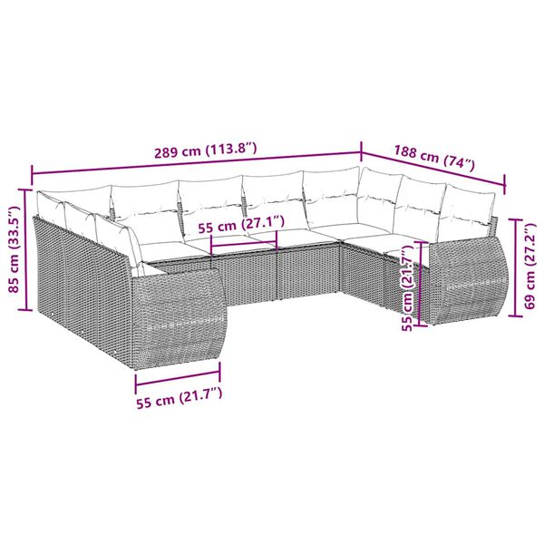vidaXL 9-tlg. Garten-Sofagarnitur mit Kissen Schwarz Poly Rattan