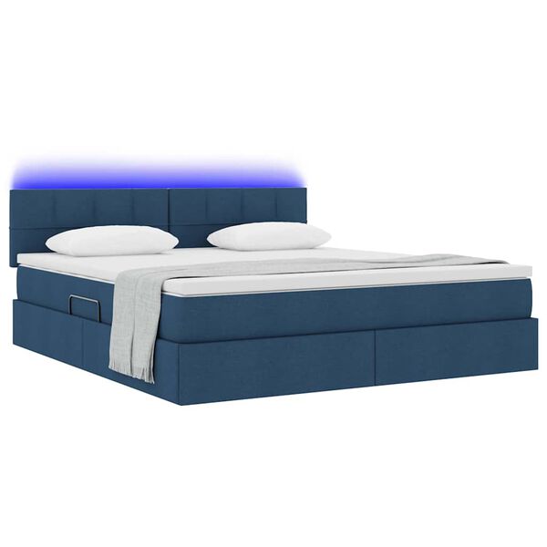 vidaXL Bett mit Stauraum und LED mit Matratze Blau 160 x 200 cm Stoff