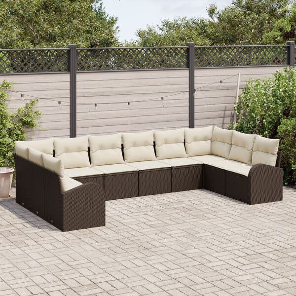 vidaXL Gartensofa-set mit Kissen 10 pcs Braun und Wei&szlig; Poly-Rattan